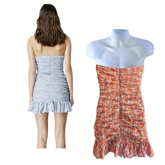 Revolve BARDOT Riva 100% Cotton Soft Orange Coquette Strapless MiniDress Size 12 - Picture 8 of 10